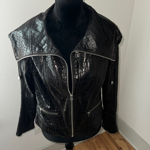 Just B brown croc textured moto jacket Sz M - Picture 1 of 8